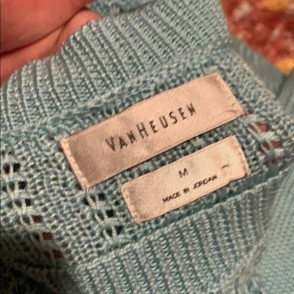 Van Heusen Knit Sweater Size Medium Knit Textured Blue Long Sleeve Crew Neck - Picture 4 of 6